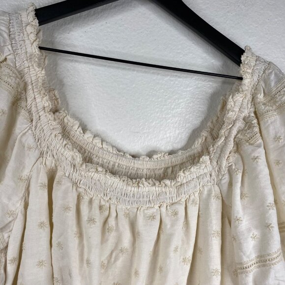 Old Navy Women's Puff Sleeves Smocked Embroidered Dress Ivory Sz XXL Milkmaid - Picture 5 of 10